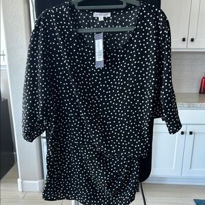Downeast Black and White Polka Dot Blouse Size Medium
